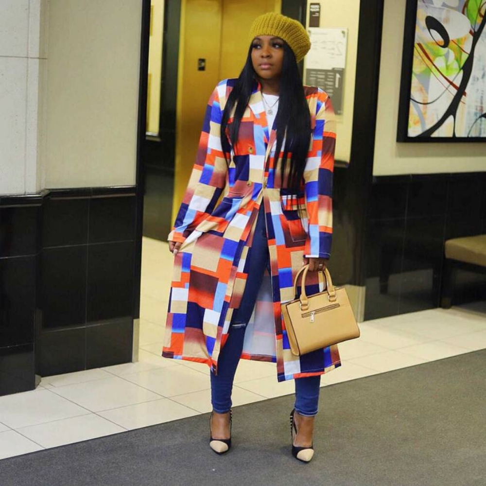 Hot Fashion Women plaid Trench Coat